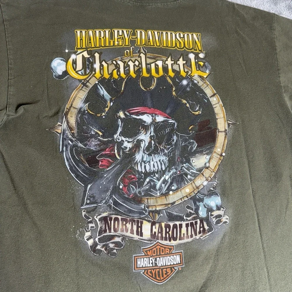 Harley Davidson T-Shirt Mens‎ Large Charlotte NC Green Graphic Tee Biker